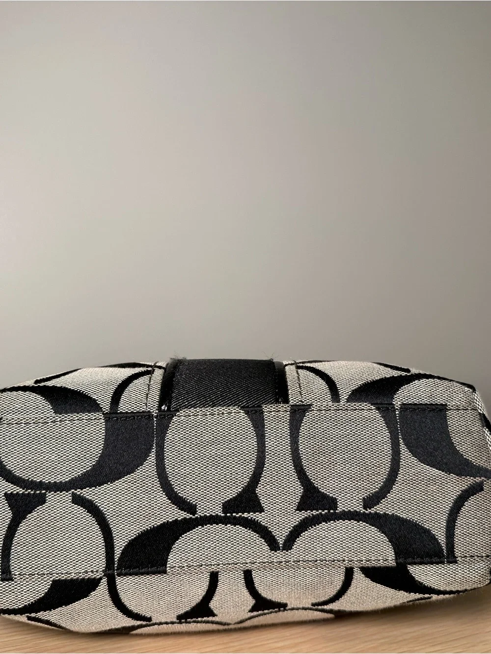 Vintage Y2K Coach Signature Stripe Small Tote Bag Black/Gray Jacquard F15112